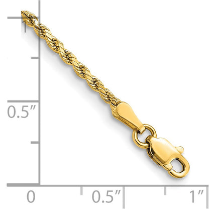 14K Gelbgold 2mm Halbmassiv Diamantiert Kordel mit Karabinerverschluss Gliederarmband