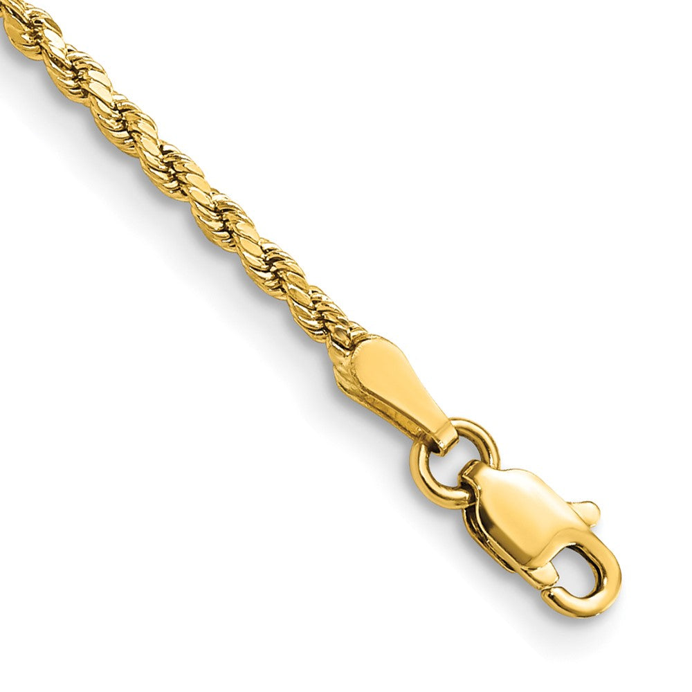 14K Gelbgold 2mm Halbmassiv Diamantiert Kordel mit Karabinerverschluss Gliederarmband