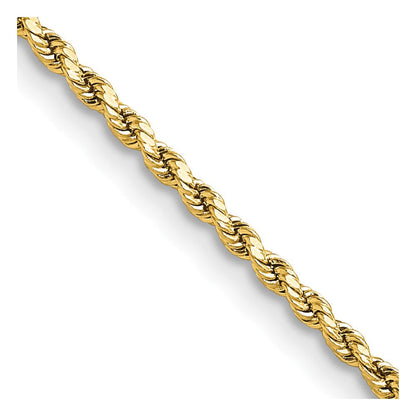 14K Gelbgold 2mm Halbmassiv Diamantiert Kordel mit Karabinerverschluss Halskette