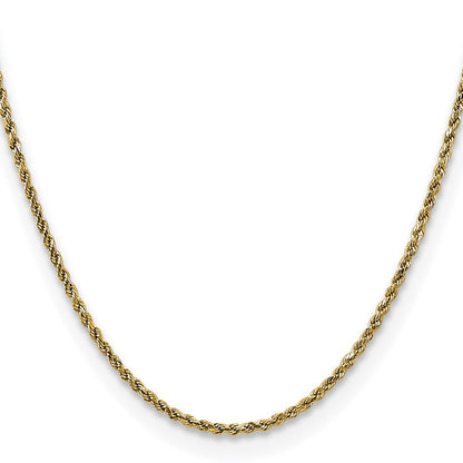 14K Gelbgold 2.25mm Halbmassiv Diamantiert Kordel mit Karabinerverschluss Halskette