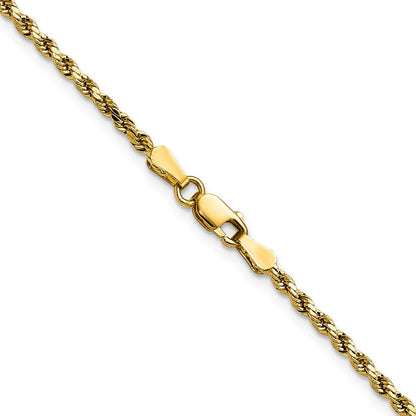 14K Gelbgold 2.25mm Halbmassiv Diamantiert Kordel mit Karabinerverschluss Halskette