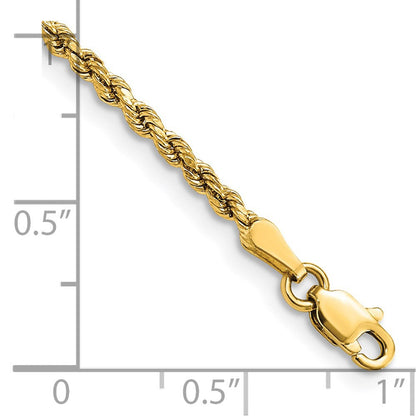 14K Gelbgold 2.25mm Halbmassiv Diamantiert Kordel mit Karabinerverschluss Gliederarmband