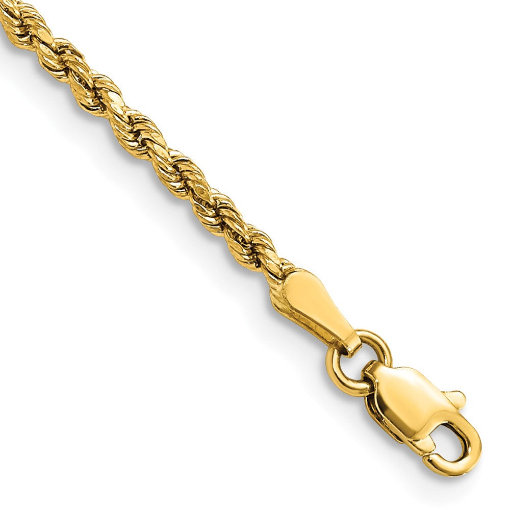 14K Gelbgold 2.25mm Halbmassiv Diamantiert Kordel mit Karabinerverschluss Gliederarmband