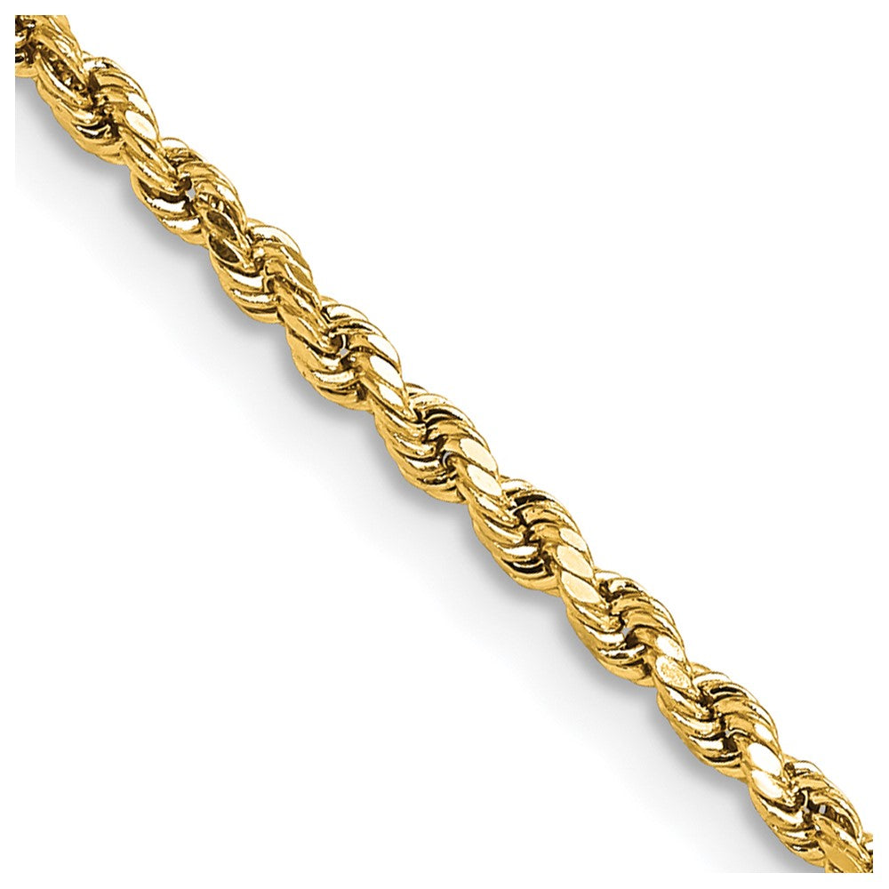 14K Gelbgold 2.25mm Halbmassiv Diamantiert Kordel mit Karabinerverschluss Halskette