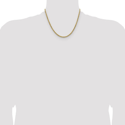 14K Gelbgold 2.5mm Halbmassiv Diamantiert Kordel mit Karabinerverschluss Halskette