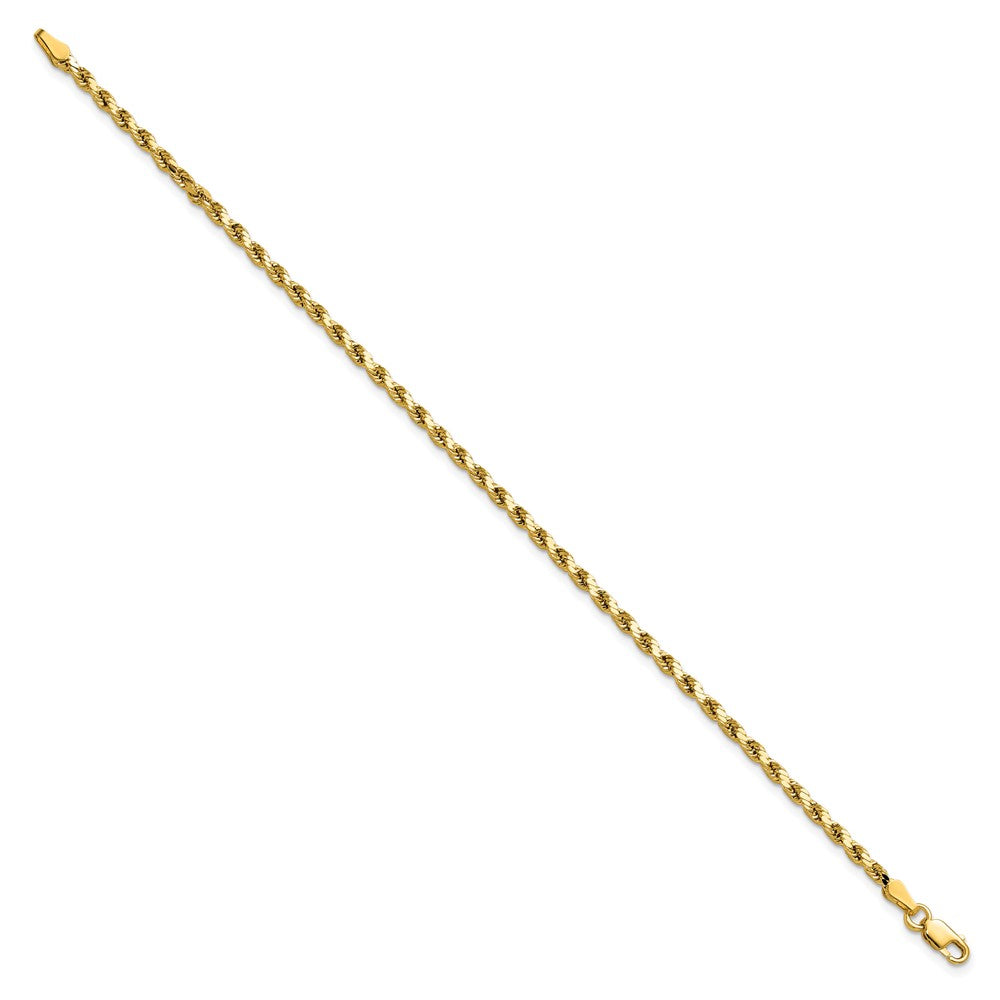 14K Gelbgold 2.5mm Halbmassiv Diamantiert Kordel mit Karabinerverschluss Gliederarmband