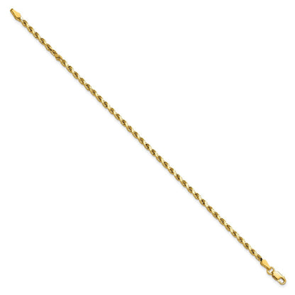 14K Gelbgold 2.5mm Halbmassiv Diamantiert Kordel mit Karabinerverschluss Gliederarmband