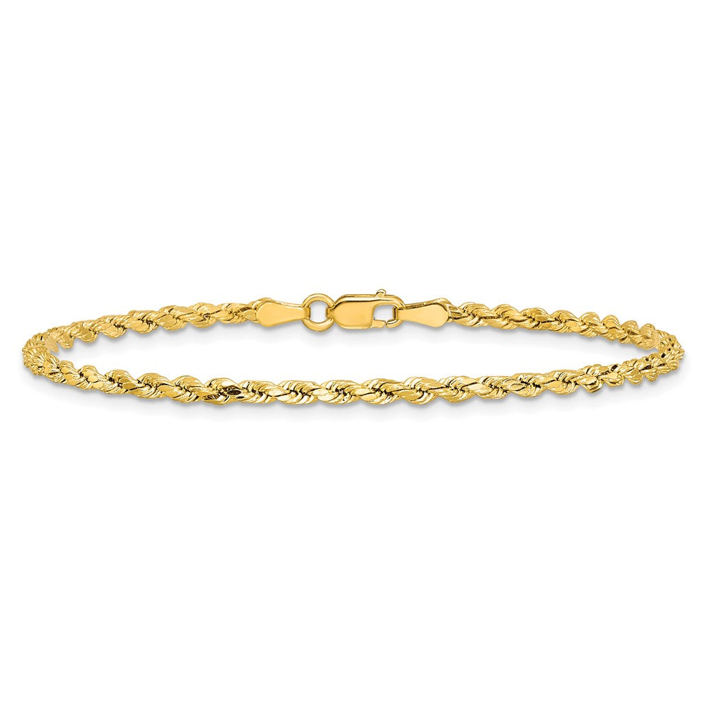 14K Gelbgold 2.5mm Halbmassiv Diamantiert Kordel mit Karabinerverschluss Gliederarmband