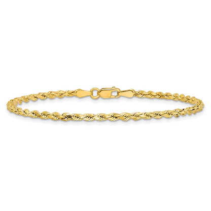14K Gelbgold 2.5mm Halbmassiv Diamantiert Kordel mit Karabinerverschluss Gliederarmband