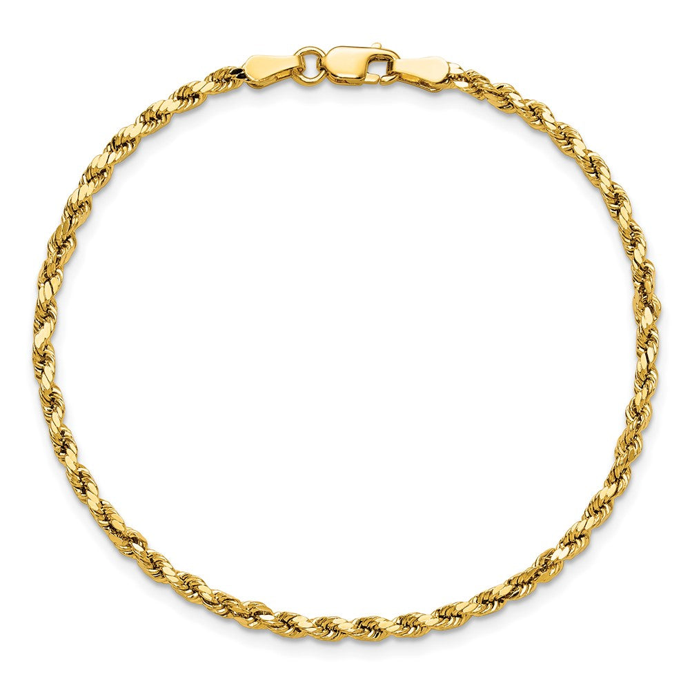 14K Gelbgold 2.5mm Halbmassiv Diamantiert Kordel mit Karabinerverschluss Gliederarmband