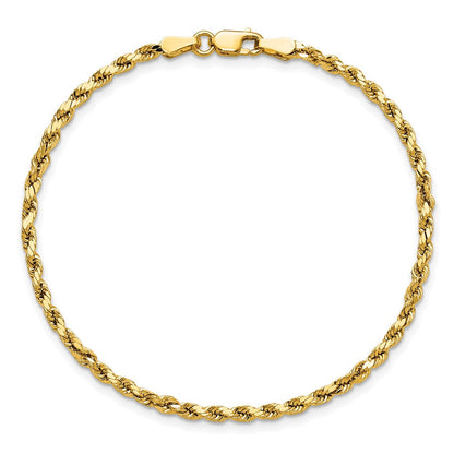 14K Gelbgold 2.5mm Halbmassiv Diamantiert Kordel mit Karabinerverschluss Gliederarmband
