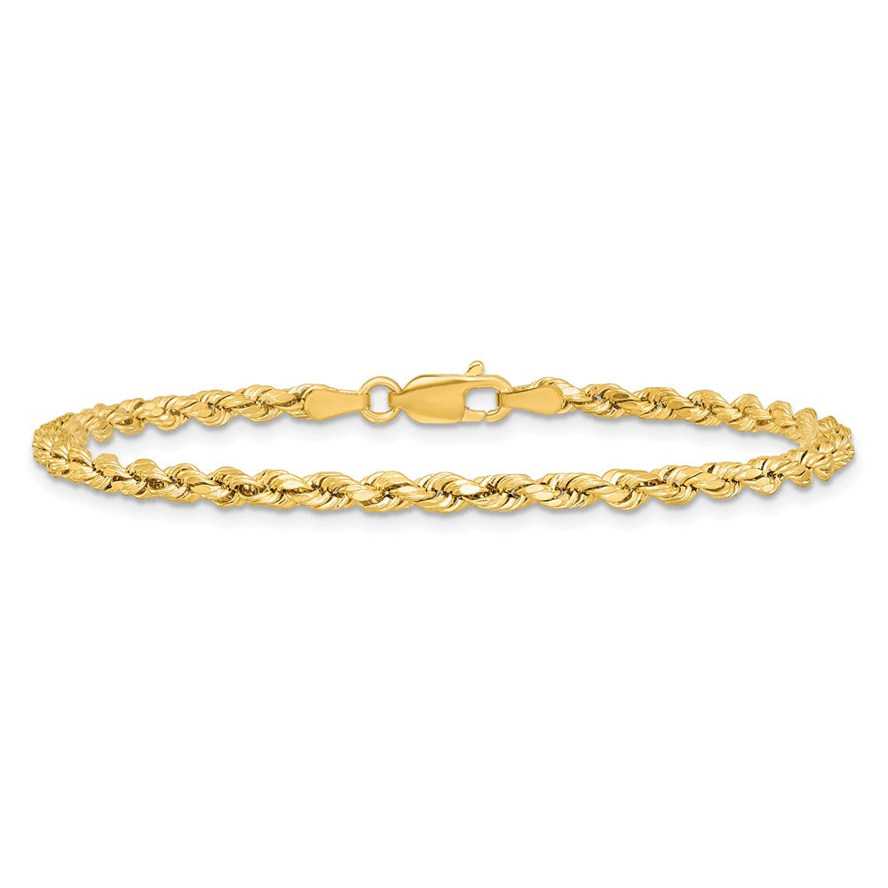 14K Gelbgold 3mm Halbmassiv Diamantiert Kordel mit Karabinerverschluss Gliederarmband