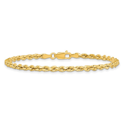 14K Gelbgold 3mm Halbmassiv Diamantiert Kordel mit Karabinerverschluss Gliederarmband