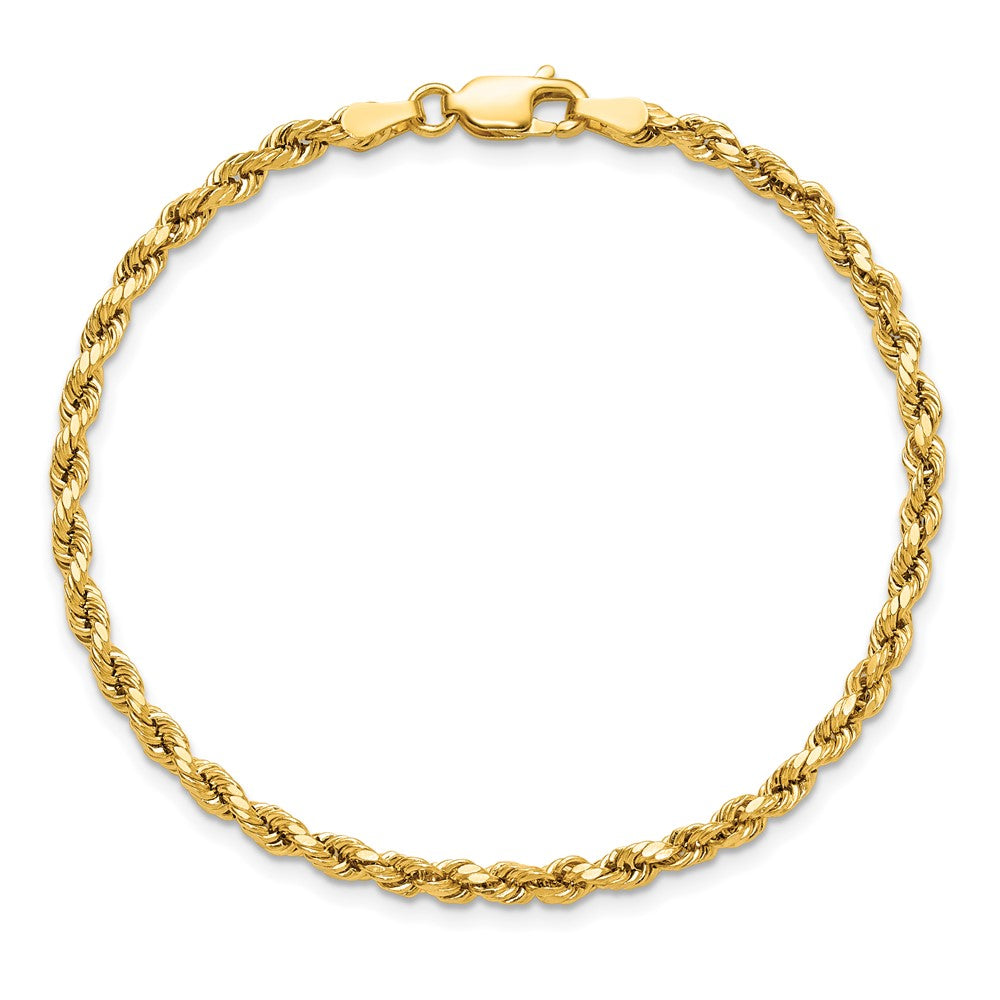 14K Gelbgold 3mm Halbmassiv Diamantiert Kordel mit Karabinerverschluss Gliederarmband