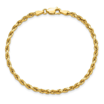 14K Gelbgold 3mm Halbmassiv Diamantiert Kordel mit Karabinerverschluss Gliederarmband