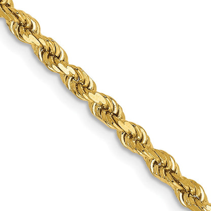 14K Gelbgold 3mm Halbmassiv Diamantiert Kordel mit Karabinerverschluss Halskette