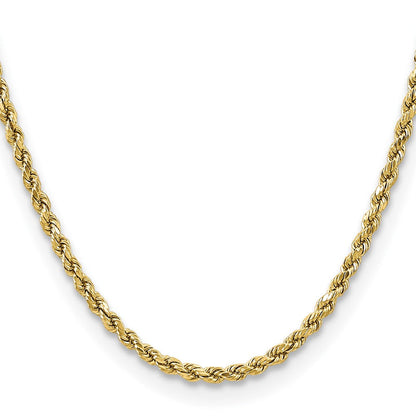 14K Gelbgold 3.5mm Halbmassiv Diamantiert Kordel mit Karabinerverschluss Halskette