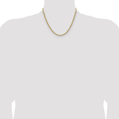 14K Gelbgold 3.5mm Halbmassiv Diamantiert Kordel mit Karabinerverschluss Halskette