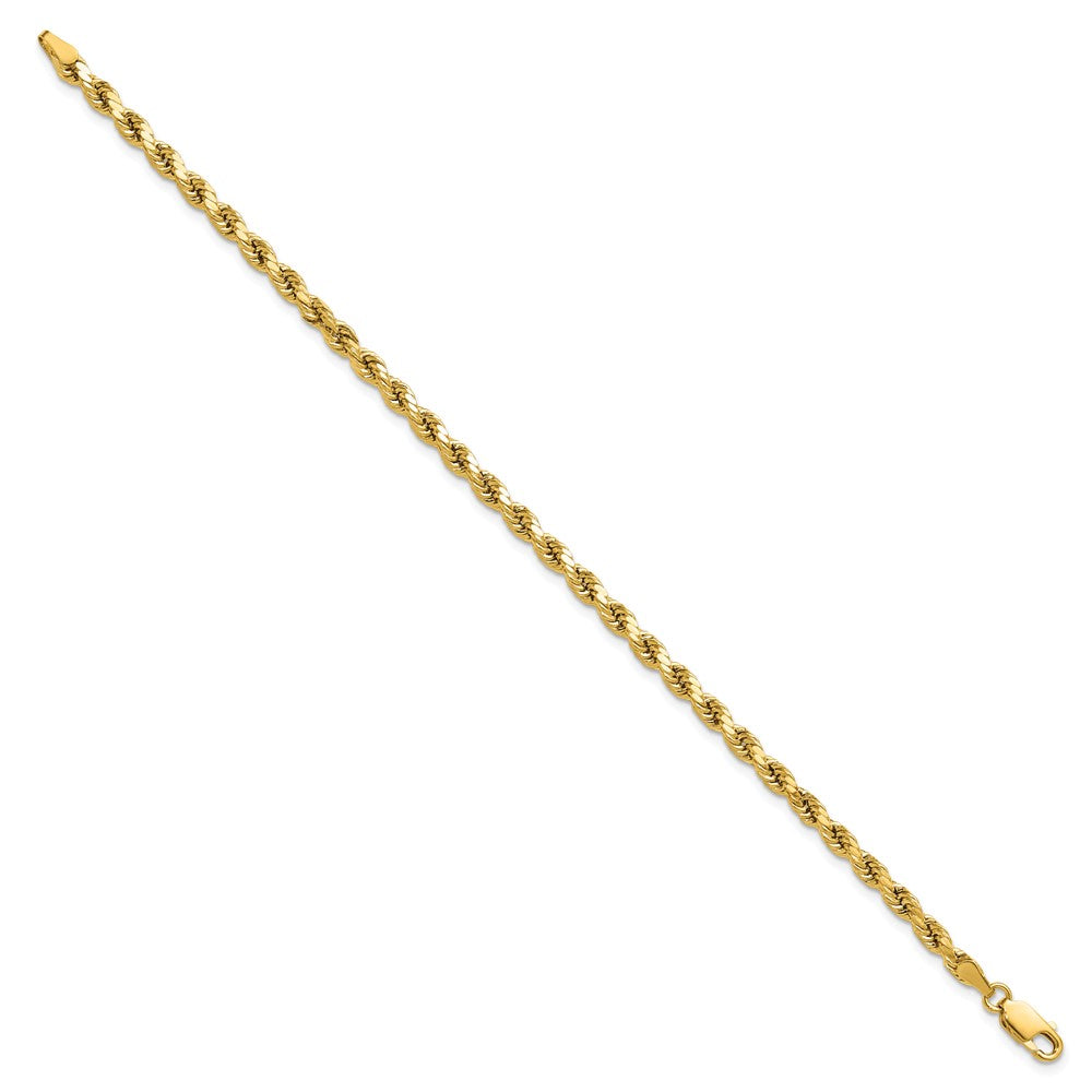 14K Gelbgold 3.5mm Halbmassiv Diamantiert Kordel mit Karabinerverschluss Gliederarmband