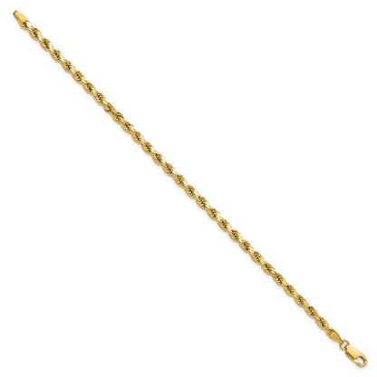 14K Gelbgold 3.5mm Halbmassiv Diamantiert Kordel mit Karabinerverschluss Gliederarmband