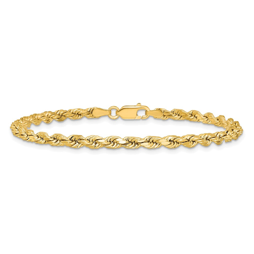 14K Gelbgold 3.5mm Halbmassiv Diamantiert Kordel mit Karabinerverschluss Gliederarmband
