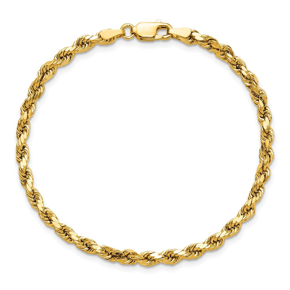 14K Gelbgold 3.5mm Halbmassiv Diamantiert Kordel mit Karabinerverschluss Gliederarmband