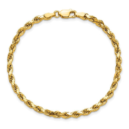 14K Gelbgold 3.5mm Halbmassiv Diamantiert Kordel mit Karabinerverschluss Gliederarmband