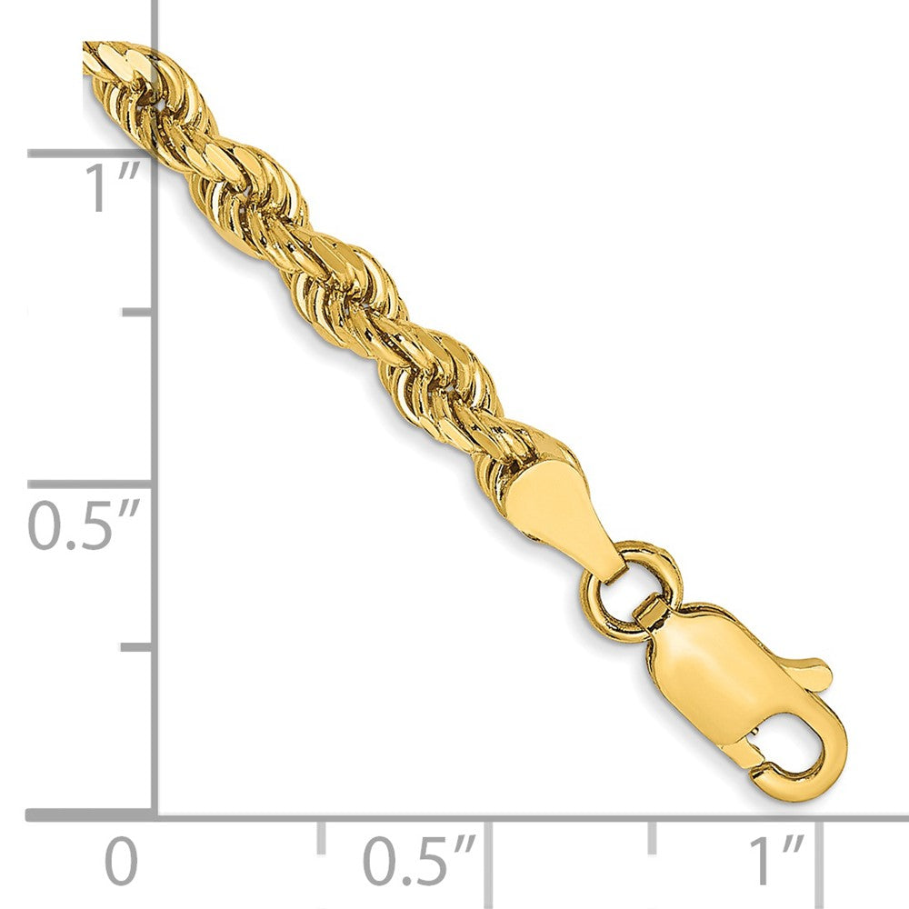 14K Gelbgold 3.5mm Halbmassiv Diamantiert Kordel mit Karabinerverschluss Gliederarmband