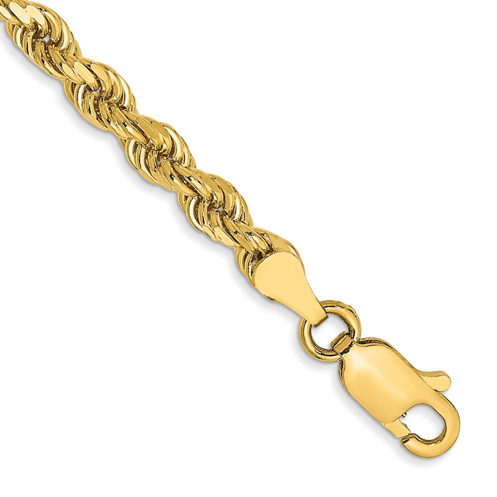 14K Gelbgold 3.5mm Halbmassiv Diamantiert Kordel mit Karabinerverschluss Gliederarmband