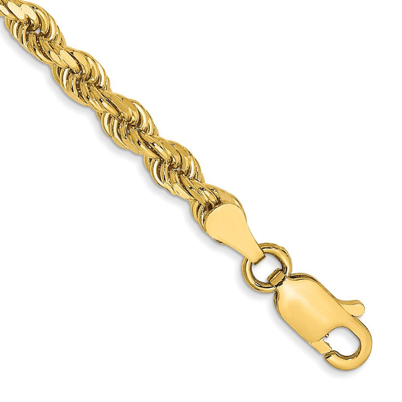 14K Gelbgold 3.5mm Halbmassiv Diamantiert Kordel mit Karabinerverschluss Gliederarmband