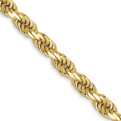 14K Gelbgold 3.5mm Halbmassiv Diamantiert Kordel mit Karabinerverschluss Halskette