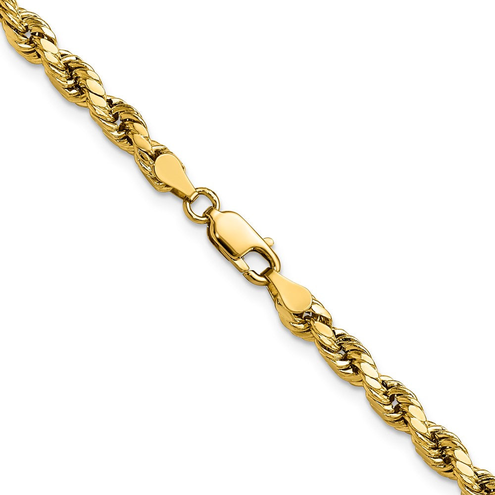 14K Gelbgold 4mm Halbmassiv Diamantiert Kordel mit Karabinerverschluss Halskette
