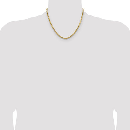 14K Gelbgold 4mm Halbmassiv Diamantiert Kordel mit Karabinerverschluss Halskette