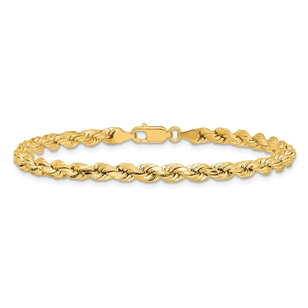 14K Gelbgold 4mm Halbmassiv Diamantiert Kordel mit Karabinerverschluss Gliederarmband