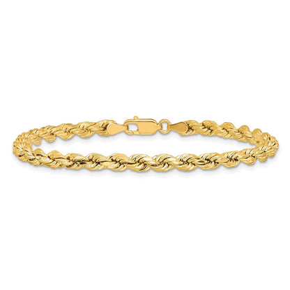14K Gelbgold 4mm Halbmassiv Diamantiert Kordel mit Karabinerverschluss Gliederarmband