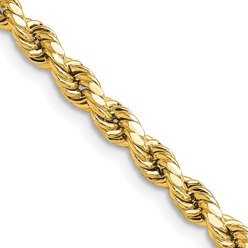 14K Gelbgold 4mm Halbmassiv Diamantiert Kordel mit Karabinerverschluss Halskette