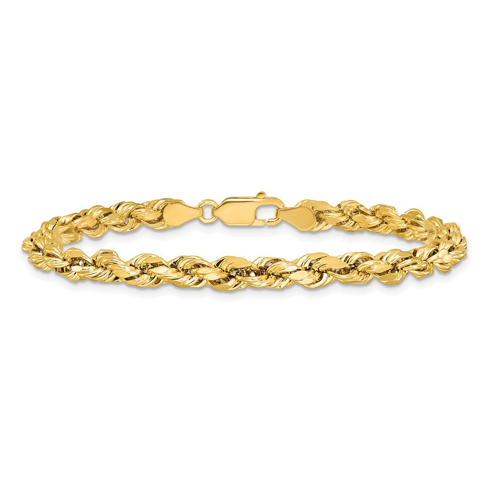 14K Gelbgold 4.9mm Halbmassiv Diamantiert Kordel mit Karabinerverschluss Gliederarmband