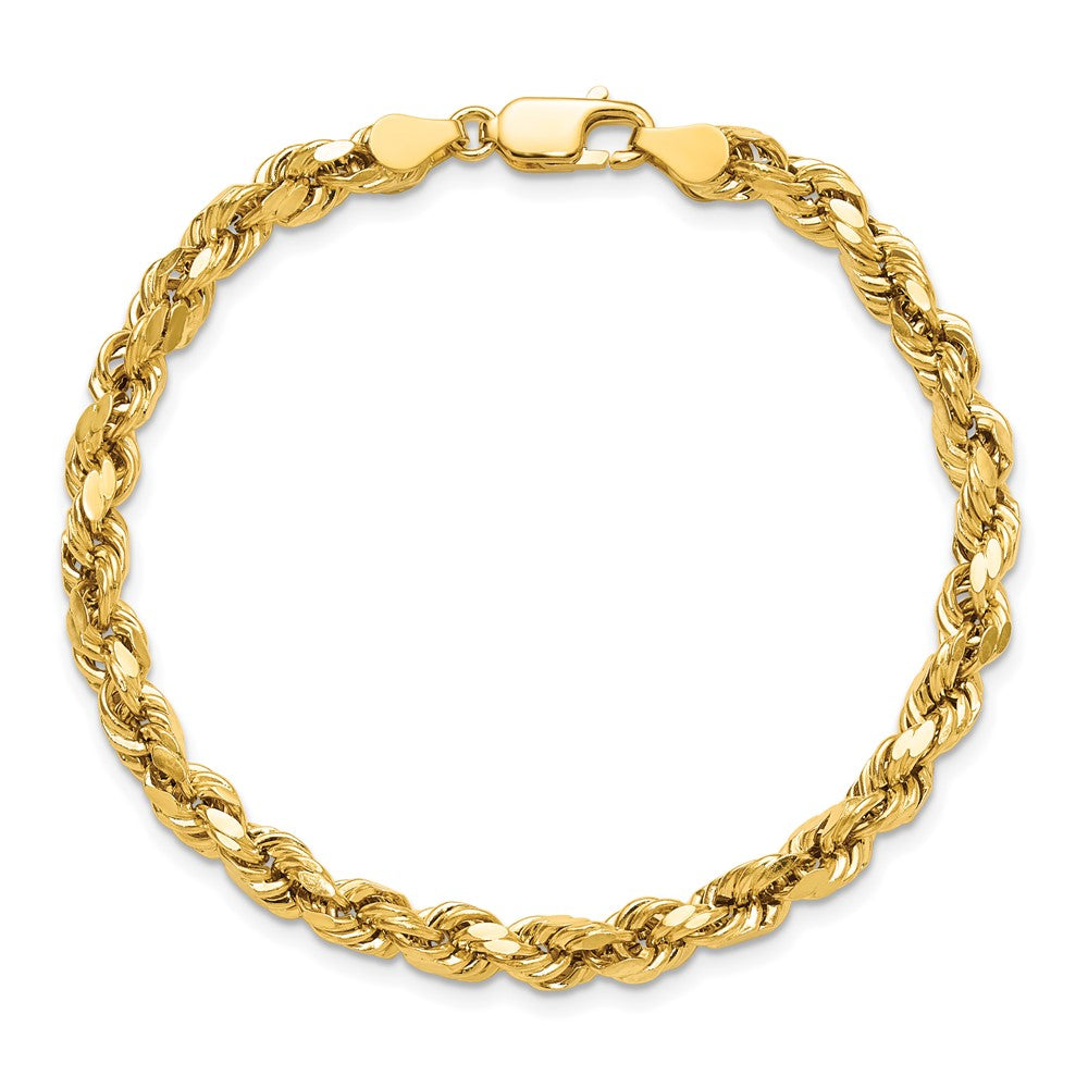 14K Gelbgold 4.9mm Halbmassiv Diamantiert Kordel mit Karabinerverschluss Gliederarmband