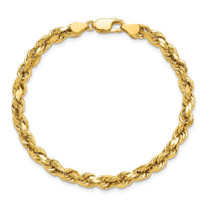 14K Gelbgold 4.9mm Halbmassiv Diamantiert Kordel mit Karabinerverschluss Gliederarmband