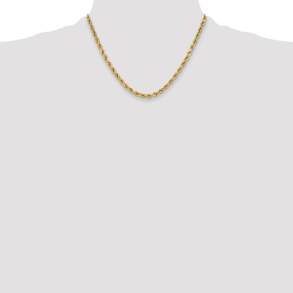 14K Gelbgold 5.5mm Halbmassiv Diamantiert Kordel mit Karabinerverschluss Halskette