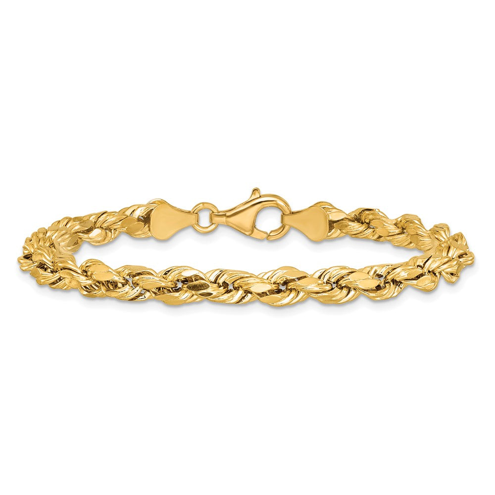 14K Gelbgold 5.5mm Halbmassiv Diamantiert Kordel mit Karabinerverschluss Gliederarmband