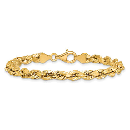 14K Gelbgold 5.5mm Halbmassiv Diamantiert Kordel mit Karabinerverschluss Gliederarmband