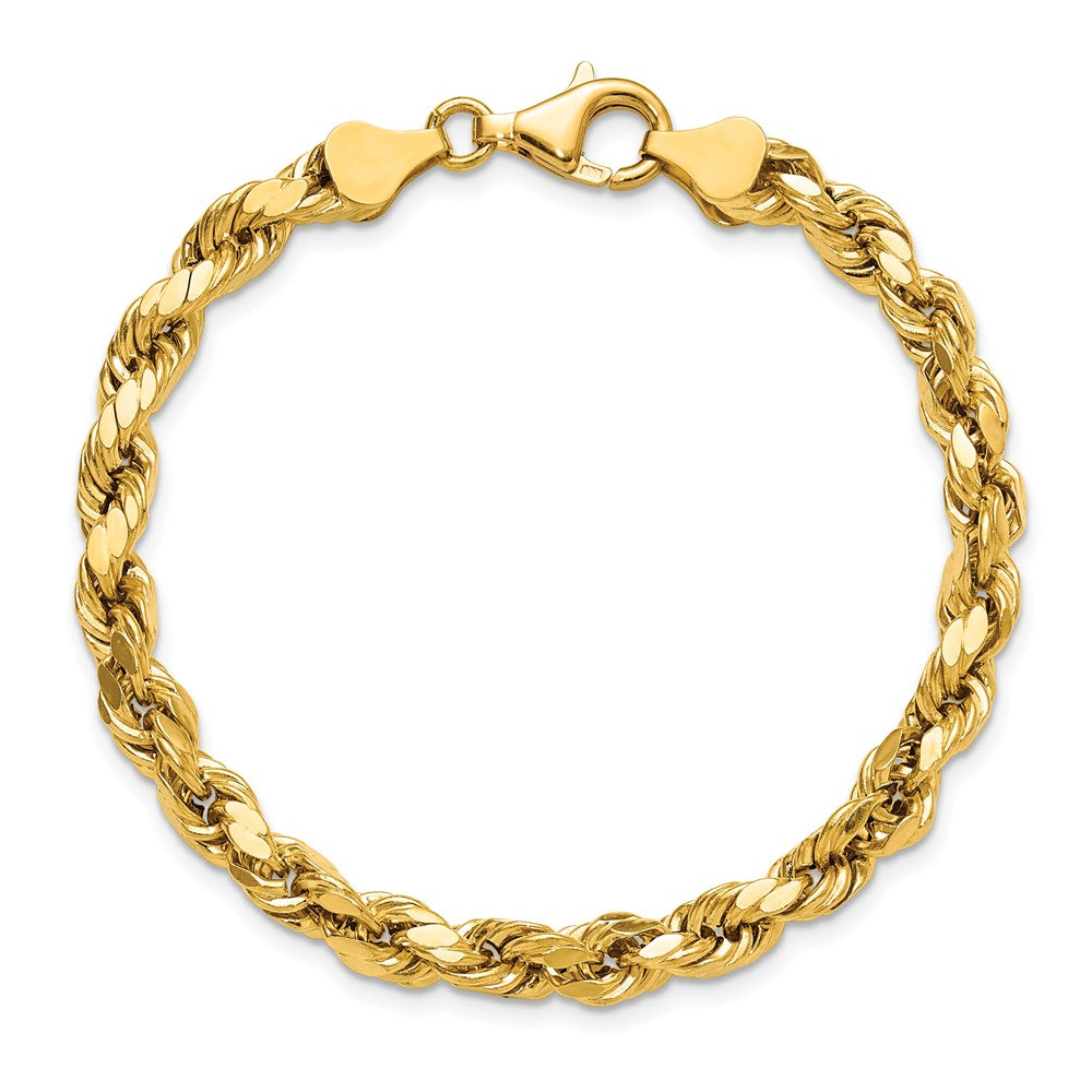 14K Gelbgold 5.5mm Halbmassiv Diamantiert Kordel mit Karabinerverschluss Gliederarmband