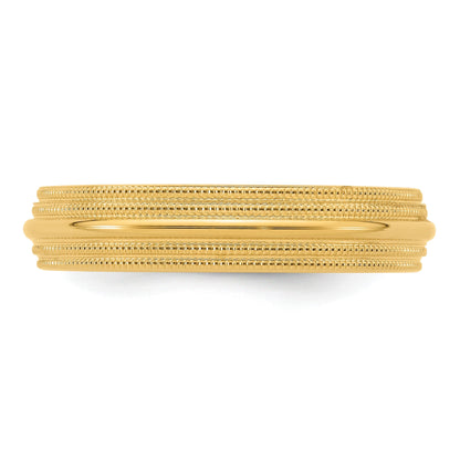 14K Gelbgold 5 mm Ehering mit doppeltem Milgrain und Komfort-Passform