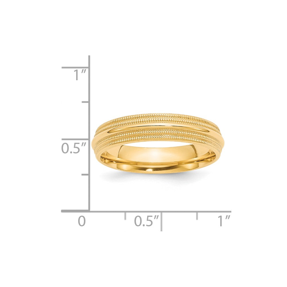 14K Gelbgold 5 mm Ehering mit doppeltem Milgrain und Komfort-Passform