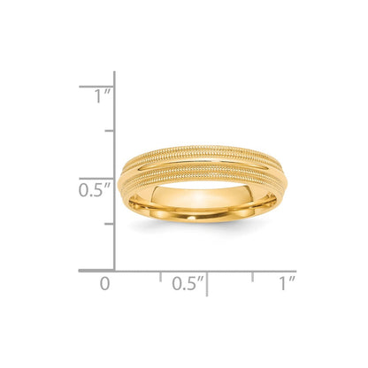 14K Gelbgold 5 mm Ehering mit doppeltem Milgrain und Komfort-Passform