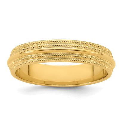 14K Gelbgold 5 mm Ehering mit doppeltem Milgrain und Komfort-Passform