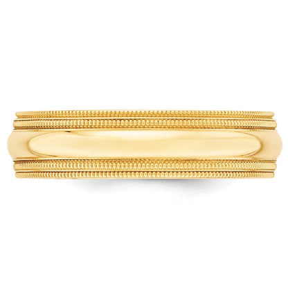 14K Gelbgold 6 mm Ehering mit doppeltem Milgrain und Komfort-Passform