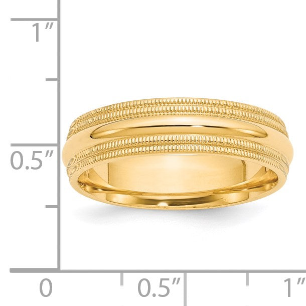 14K Gelbgold 6 mm Ehering mit doppeltem Milgrain und Komfort-Passform
