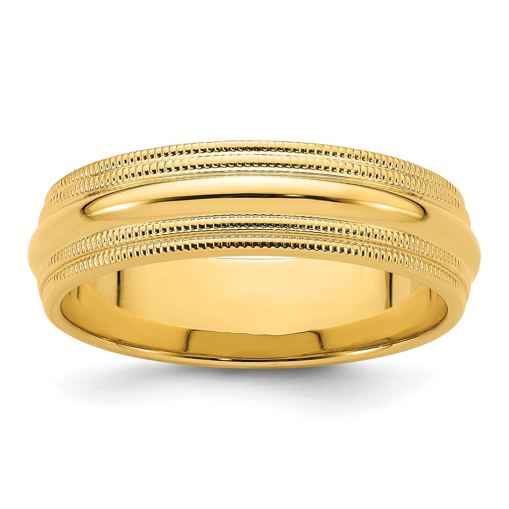 14K Gelbgold 6 mm Ehering mit doppeltem Milgrain und Komfort-Passform